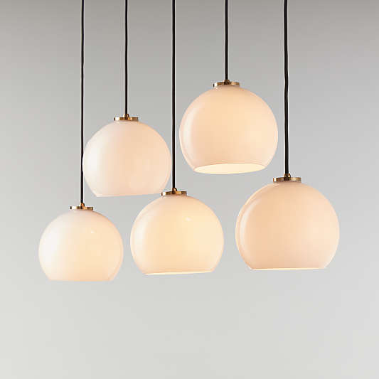 Arren Brass 5-Light Linear Pendant with Round Milk Glass Shades