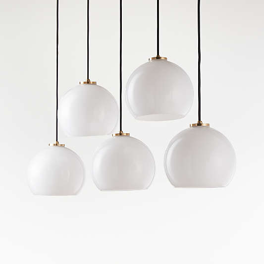 Arren Brass 5-Light Linear Pendant with Round Milk Glass Shades