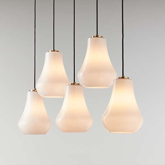 Arren Brass 5-Light Linear Pendant with Teardrop Milk Glass Shades