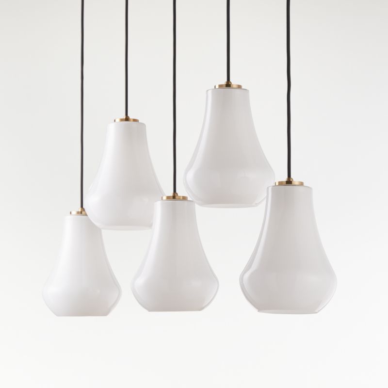 Arren Brass 5-Light Linear Pendant with Teardrop Milk Glass Shades