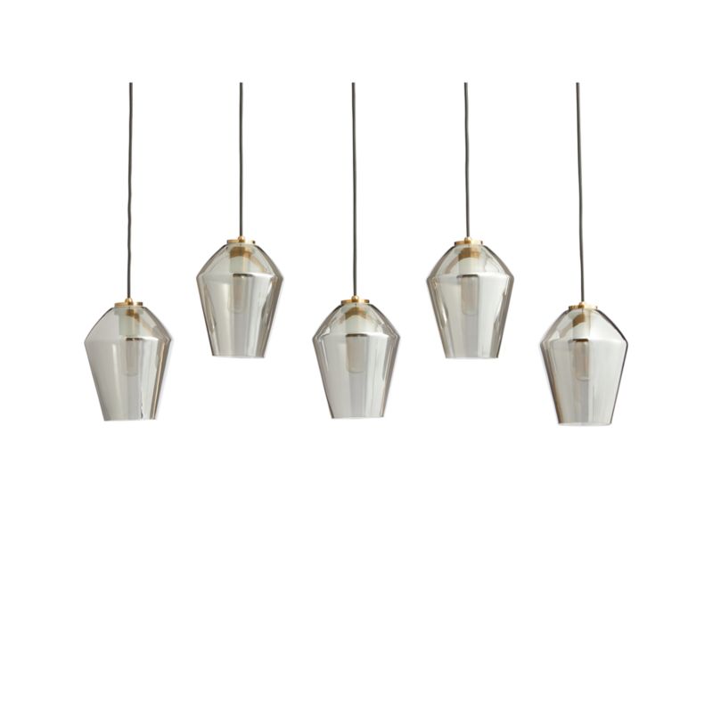 Arren Brass 5-Light Linear Pendant with Angled Silver Glass Shades