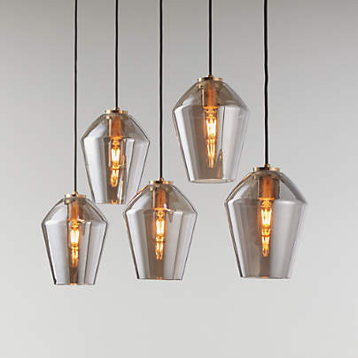 Arren Brass 5-Light Linear Pendant with Angled Silver Glass Shades