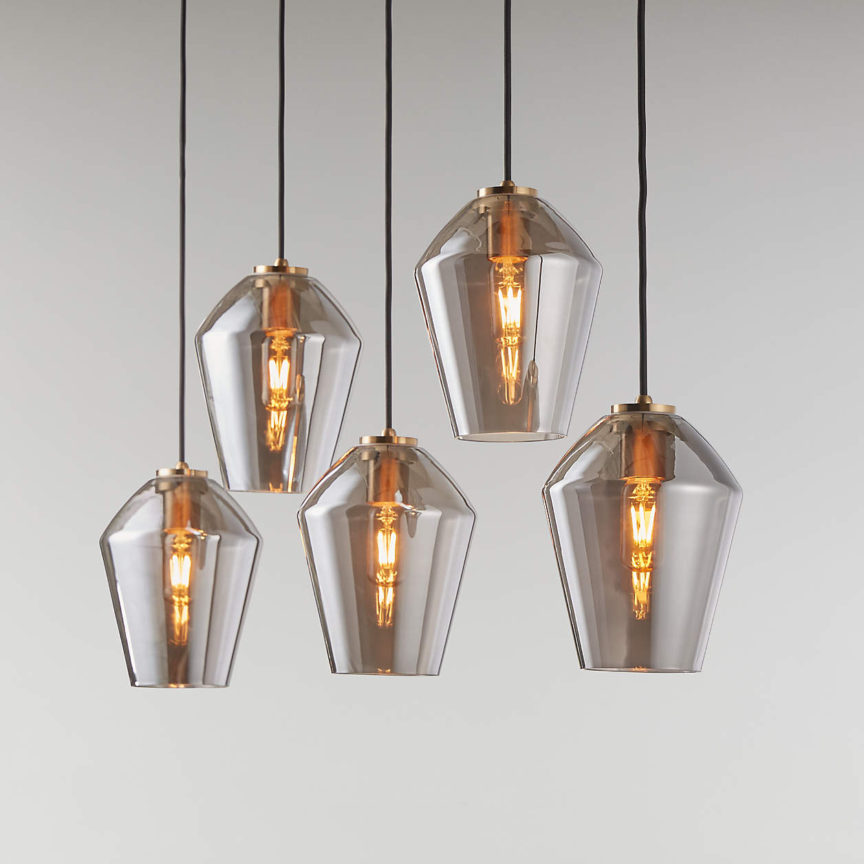 Arren Brass 5-Light Linear Pendant with Angled Silver Glass Shades ...