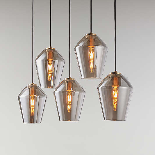 Arren Brass 5-Light Linear Pendant with Angled Silver Glass Shades