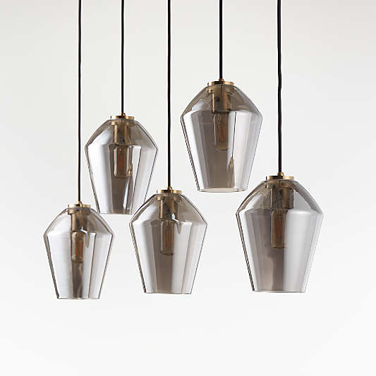 Arren Brass 5-Light Linear Pendant with Angled Silver Glass Shades