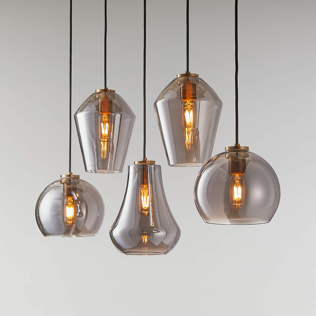 Arren Brass 5-Light Linear Pendant with Mixed Silver Glass Shades ...