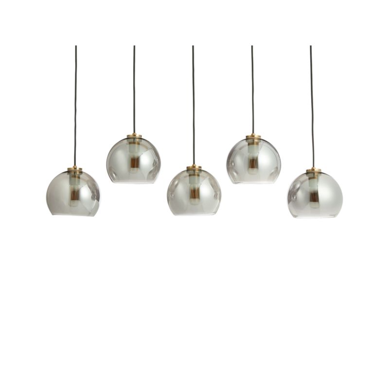 Arren Brass 5-Light Linear Pendant with Round Silver Glass Shades