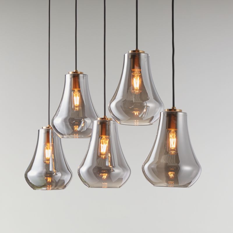 Arren Brass 5-Light Linear Pendant with Teardrop Silver Glass Shades