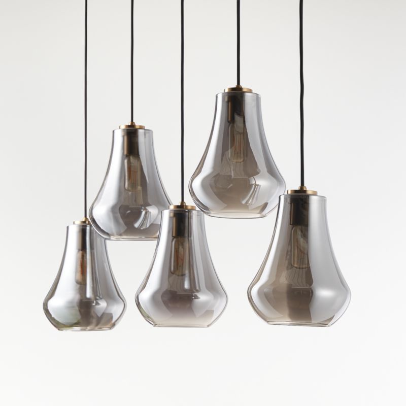 Arren Brass 5-Light Linear Pendant with Teardrop Silver Glass Shades