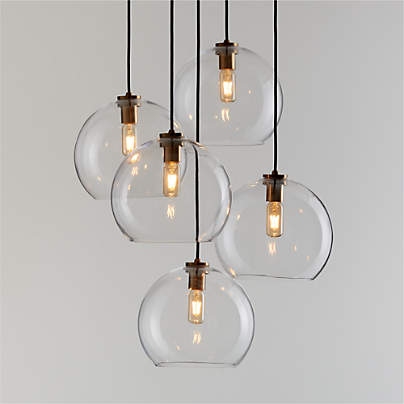 Arren Brass 5-Light Round Pendant with Large Round Clear Glass Shades