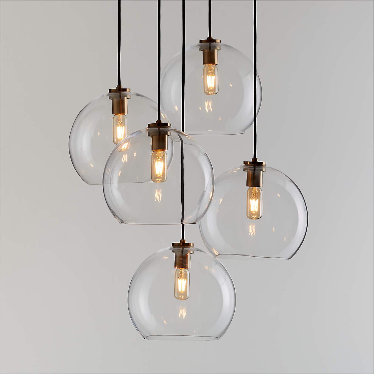 Arren Brass 5-Light Round Pendant with Large Round Clear Glass Shades ...