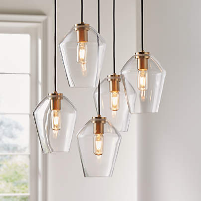 Arren Brass 5-Light Round Pendant with Angled Clear Glass Shades 18"