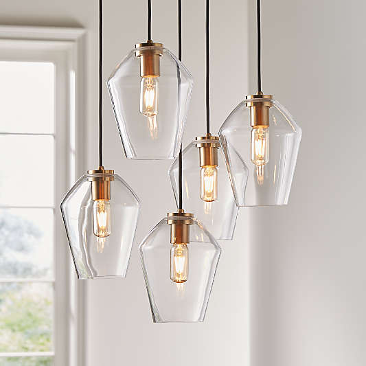 Arren Brass 5-Light Round Pendant with Angled Clear Glass Shades 18"