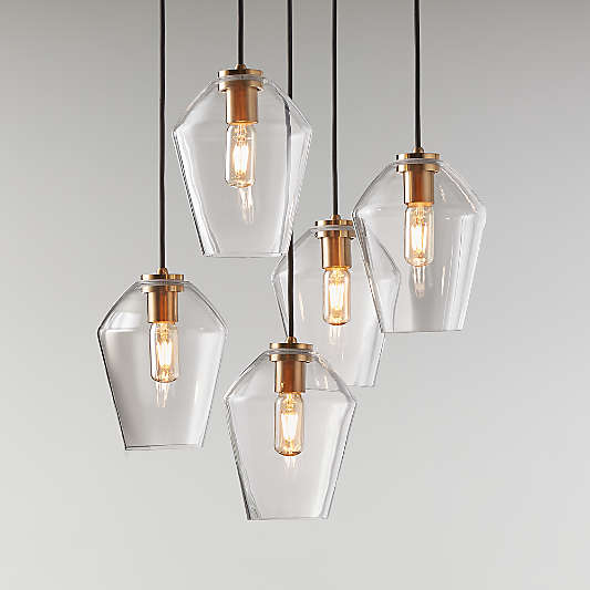 Arren Brass 5-Light Round Pendant with Angled Clear Glass Shades 18"