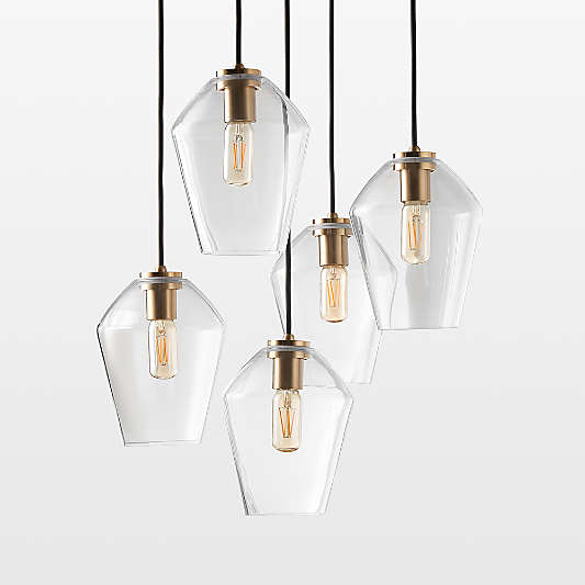 Arren Brass 5-Light Round Pendant with Angled Clear Glass Shades 18"