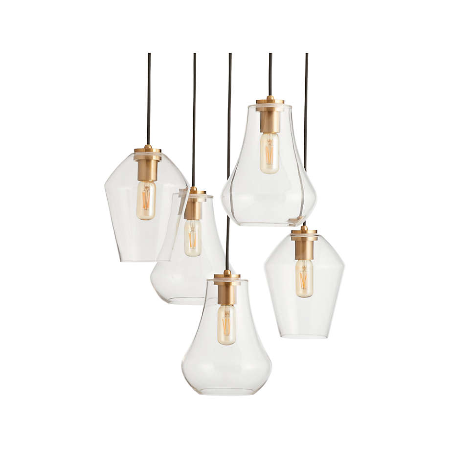 Arren Brass 5-Light Round Pendant with Mixed Clear Glass Shades +