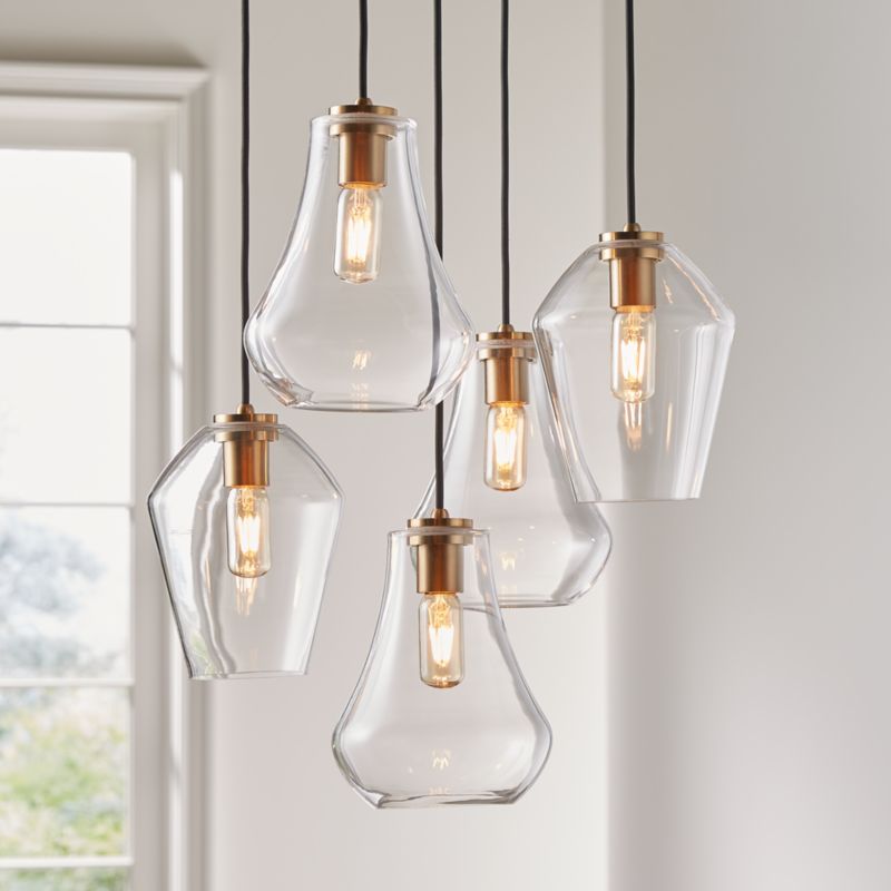 Arren Brass 5-Light Round Pendant with Mixed Clear Glass Shades