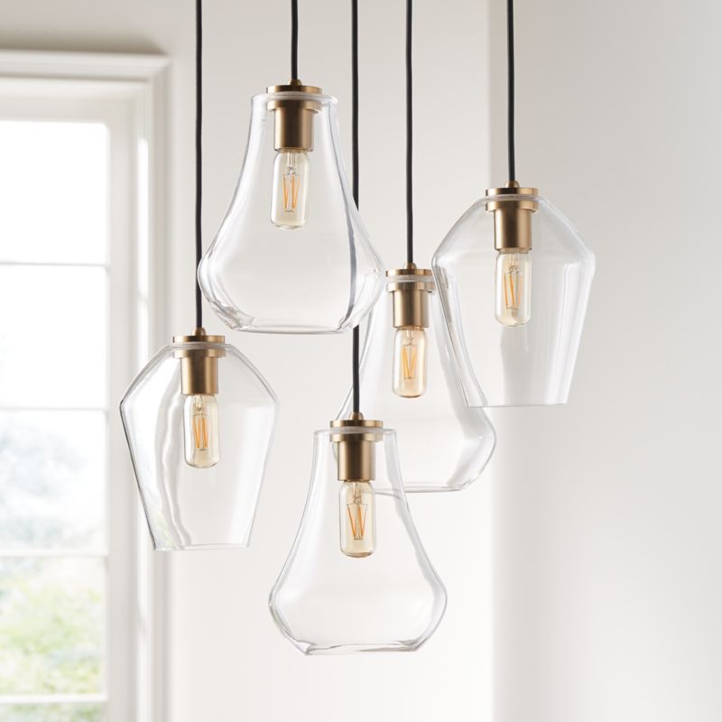 Arren Brass 5-Light Round Pendant with Mixed Clear Glass Shades