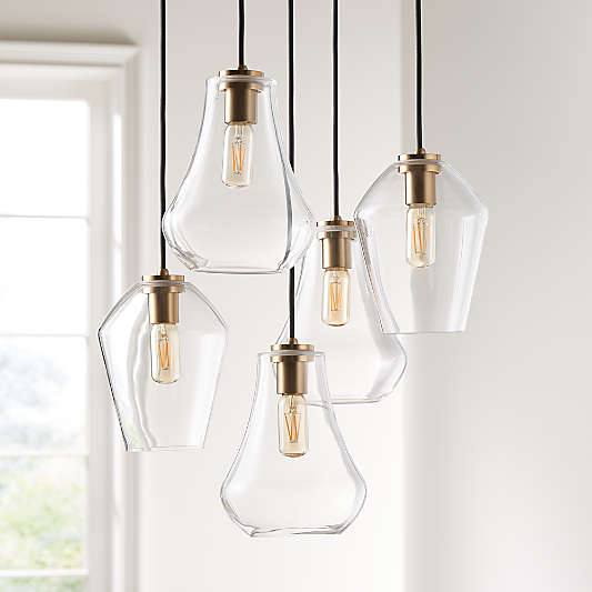 Arren Brass 5-Light Round Pendant with Mixed Clear Glass Shades