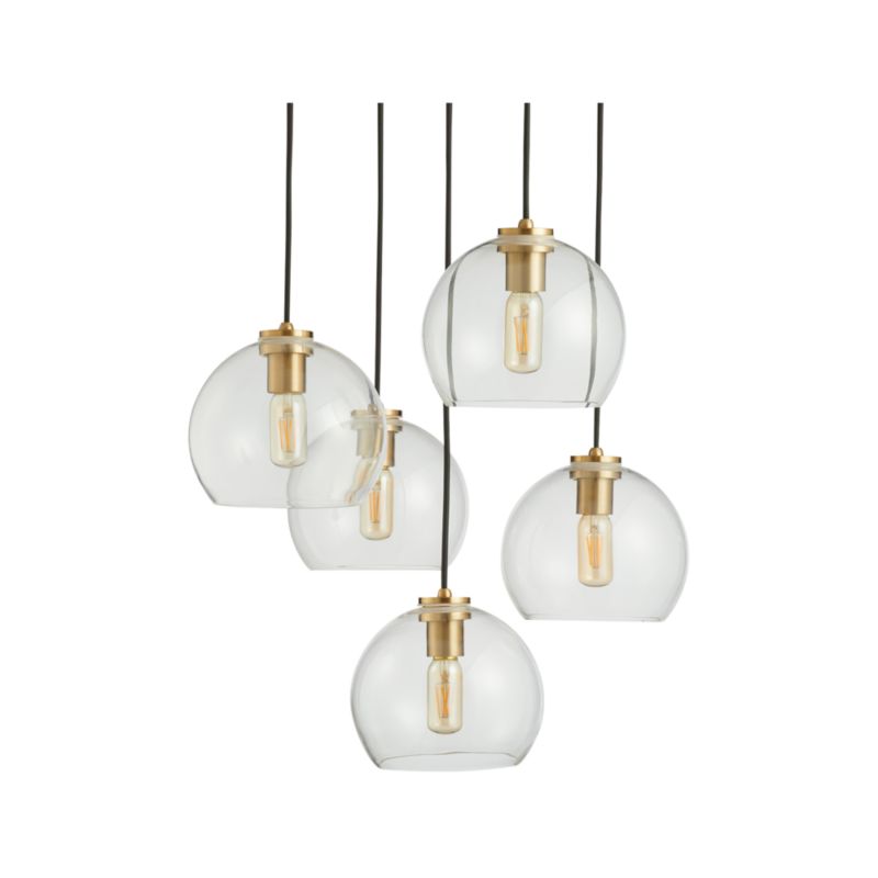 Arren Brass 5-Light Round Pendant with Round Clear Glass Shades