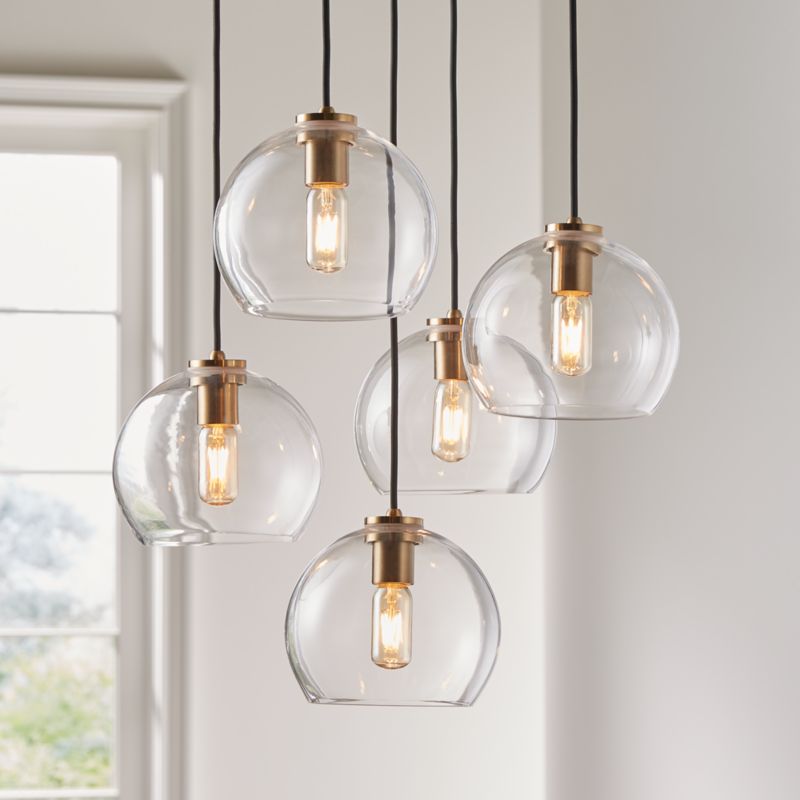 Arren Brass 5-Light Round Pendant with Round Clear Glass Shades