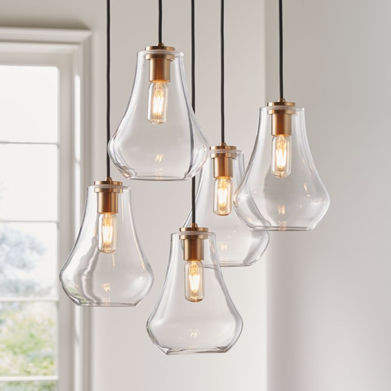 Arren Brass 5-Light Round Pendant with Teardrop Clear Glass Shades