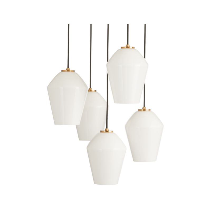 Arren Brass 5-Light Round Pendant with Angled Milk Glass Shades