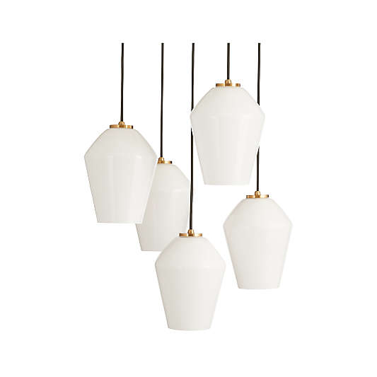 Arren Brass 5-Light Round Pendant with Angled Milk Glass Shades