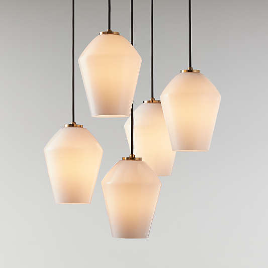 Arren Brass 5-Light Round Pendant with Angled Milk Glass Shades