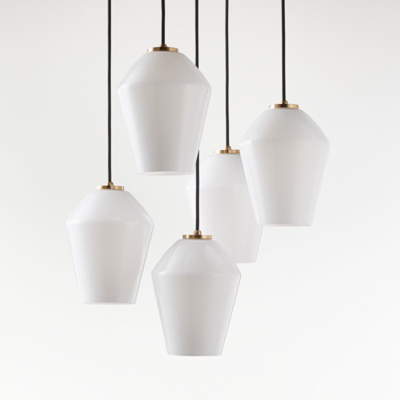 Arren Brass 5-Light Round Pendant with Angled Milk Glass Shades