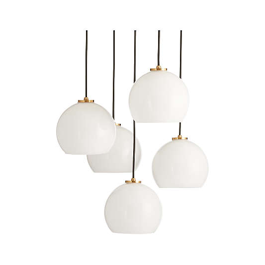 Arren Brass 5-Light Round Pendant with Round Milk Glass Shades