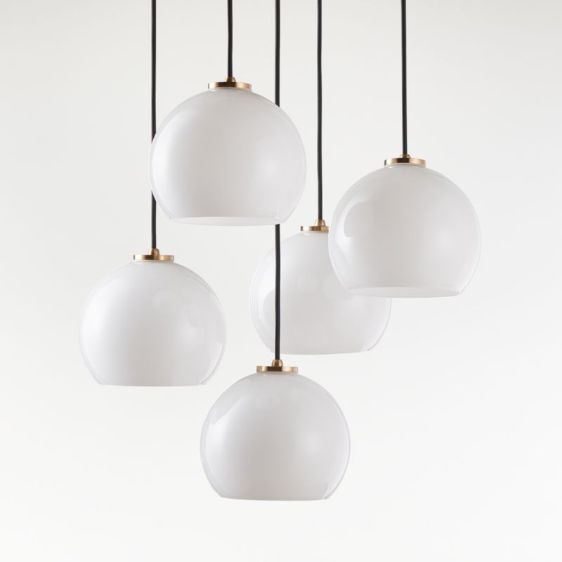 Arren Brass 5-Light Round Pendant with Round Milk Glass Shades