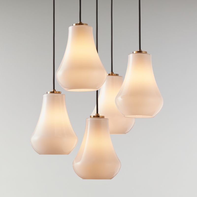 Arren Brass 5-Light Round Pendant with Teardrop Milk Glass Shades