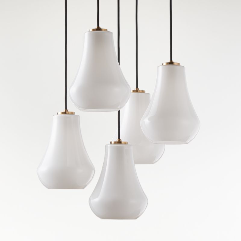 Arren Brass 5-Light Round Pendant with Teardrop Milk Glass Shades