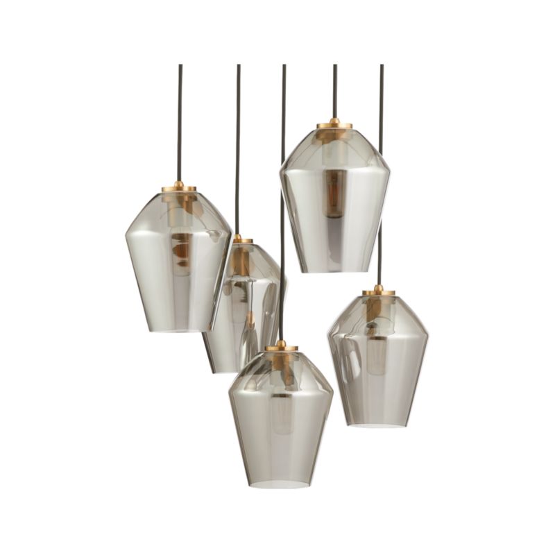 Arren Brass 5-Light Round Pendant with Angled Silver Glass Shades