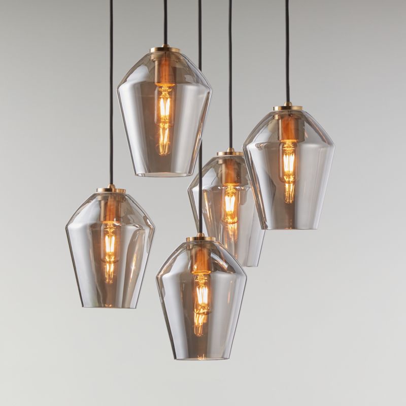 Arren Brass 5-Light Round Pendant with Angled Silver Glass Shades