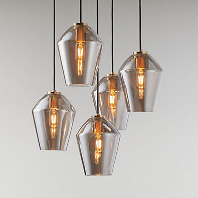 View Arren Brass 5-Light Round Pendant with Angled Silver Glass Shades details