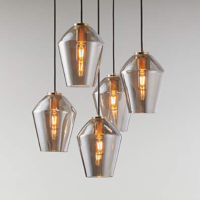 Arren Brass 5-Light Round Pendant with Angled Silver Glass Shades