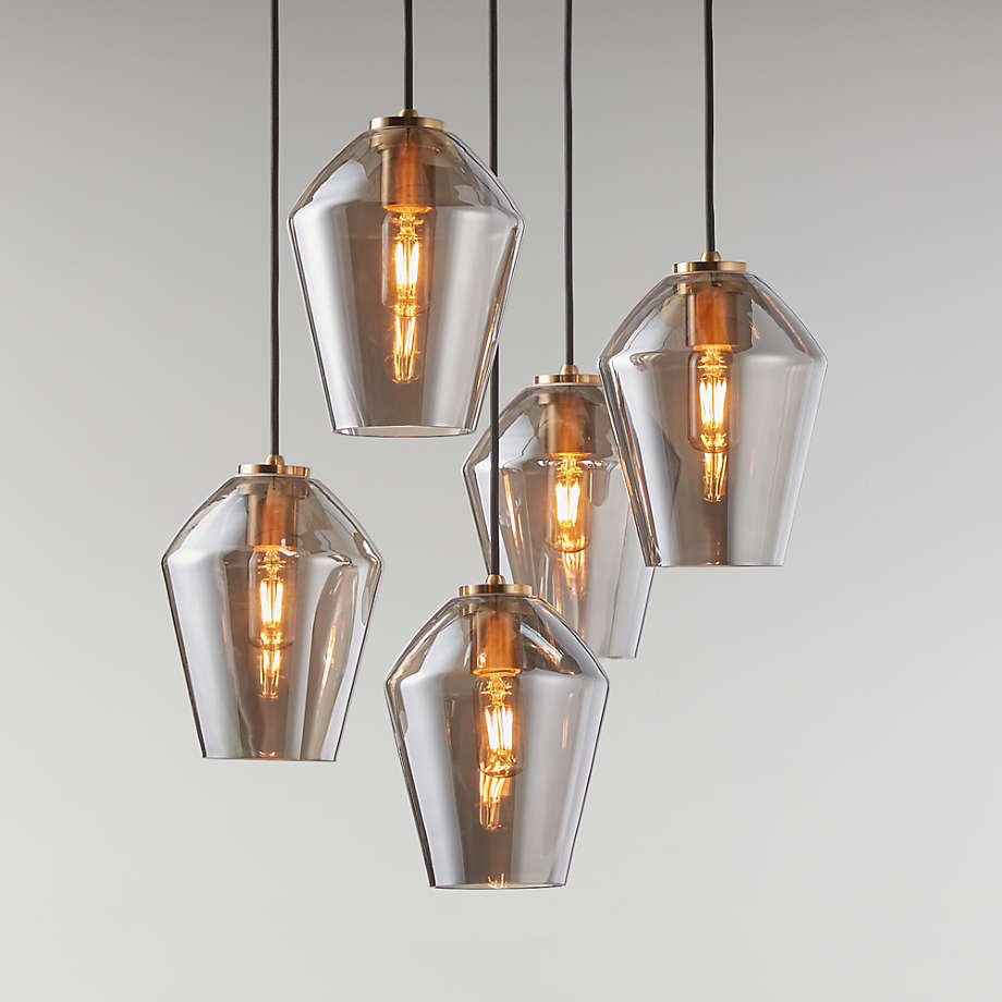 Arren Brass 5-Light Round Pendant with Angled Silver Glass Shades ...