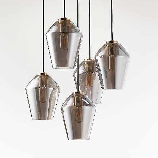 Arren Brass 5-Light Round Pendant with Angled Silver Glass Shades