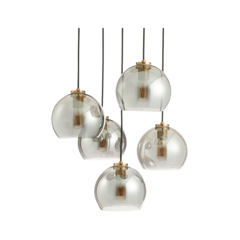 Arren Brass 5-Light Round Pendant with Round Silver Glass Shades