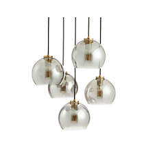 Arren Brass 5-Light Round Pendant with Round Silver Glass Shades ...