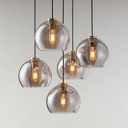 Arren Brass 5-Light Round Pendant with Round Silver Glass Shades