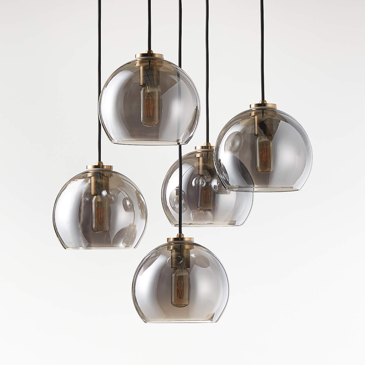 Arren Brass 5-Light Round Pendant with Round Silver Glass Shades ...