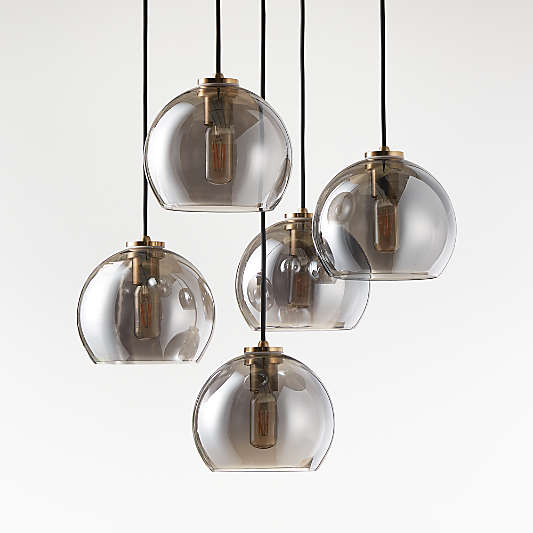 Arren Brass 5-Light Round Pendant with Round Silver Glass Shades