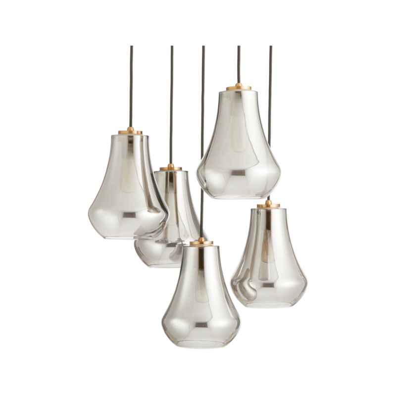 Arren Brass 5-Light Round Pendant with Teardrop Silver Glass Shades