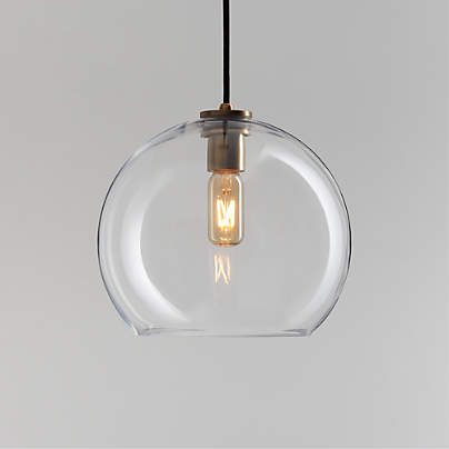 Arren Brass Single Pendant Light with Large Round Clear Glass Shade