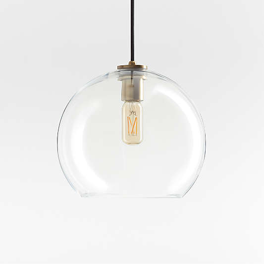 Arren Brass Single Pendant Light with Large Round Clear Glass Shade