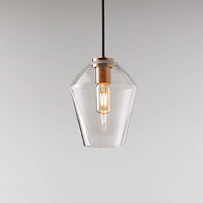 Arren Brass Single Pendant Light with Clear Angled Shade 6.7"