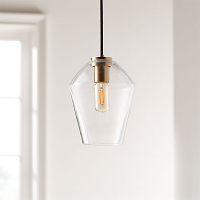 View Arren Brass Single Pendant Light with Clear Angled Shade details